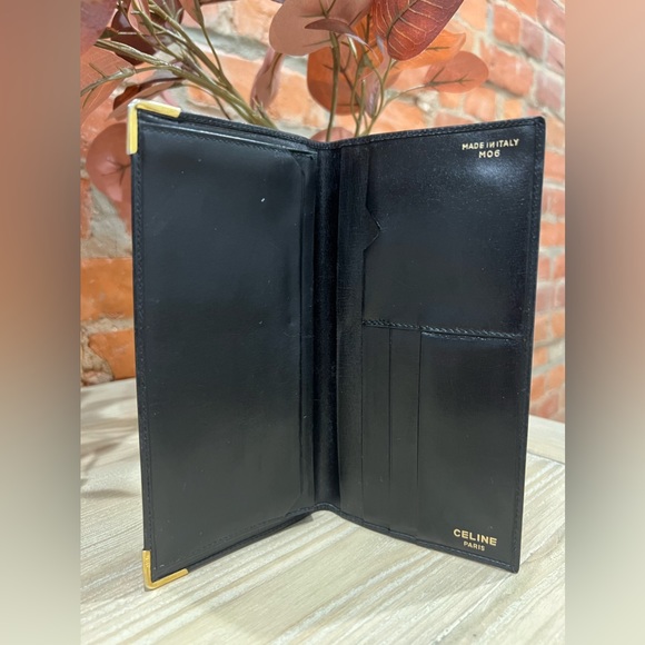 CELINE Black & Gold Leather Embossed Signature Macadam Design Slim Long Wallet - Picture 3 of 14